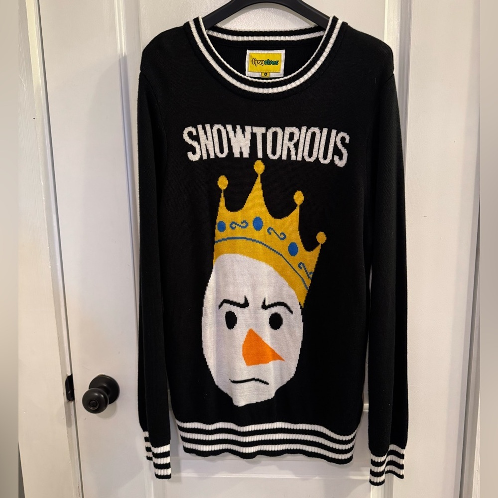 Tipsy Elves Snowtorious Biggie Snowman Sweater Black White XL